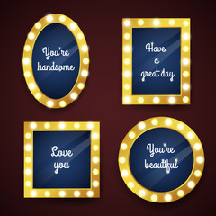 Vector set of mirrors with electric bulbs