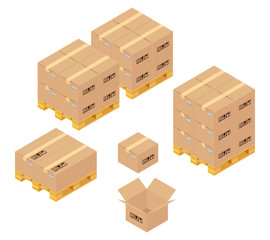 Cardboard boxes in warehouse. Storage, delivery and logistics