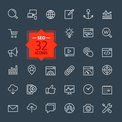Outline web icons set - SEO (Search Engine Optimization)