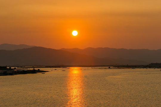 Sunset on River in Vietnam