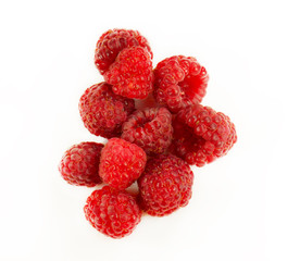 red ripe raspberries isolated