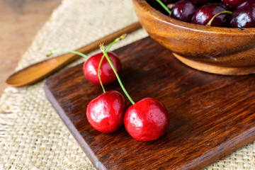 Group of Fresh cherry on wooden table