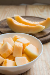 Cantaloupe in white dish 2
