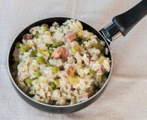 lemon risotto with bacon and peas
