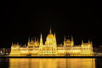 Hungarian Parliament Building At Night, Budapest, Hungary
