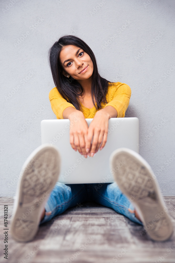 Sticker Woman sitting on the floor with laptop