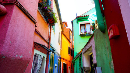 Burano colorful building architecture in alley