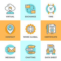 Business elements line icons set