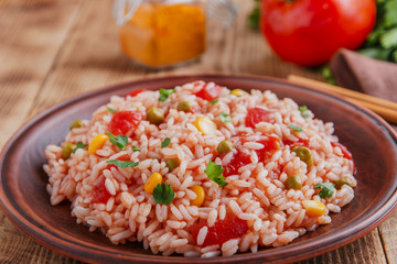 rice with tomato corn and green peas