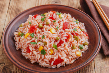rice with tomato corn and green peas