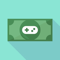 Long shadow banknote icon with a game pad