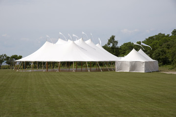 Large marquee erected in the countryside