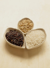 Rice set with space on whit wood background
