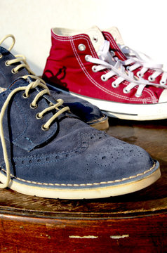 Blue Suede Shoes and Red Canvas Shoes