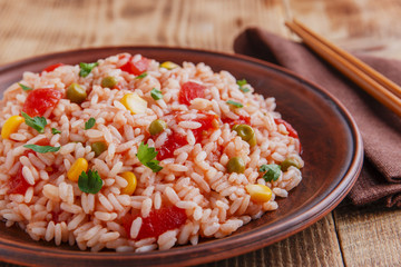 rice with tomato corn and green peas