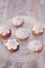 Cupcakes con pasta di zucchero bianca e rosa