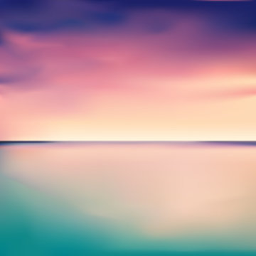 Panorama of a sunset in the sea or ocean, vector illustration