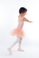 A little ballerina in the studio. On White Background