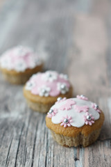 Cupcakes con pasta di zucchero bianca e rosa