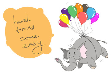 Elephant With Balloons, a hand drawn vector illustration of an elephant attached to colorful balloons (editable).
