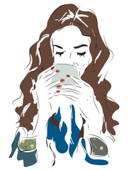 Girl Drinking Coffee or Tea 
