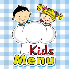 Kids menu. Boy and girl with chef hat