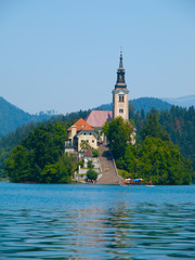 Fototapeta na wymiar Bled lake with island and church