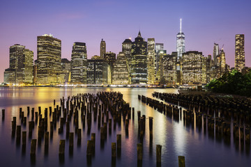 New York City Manhattan downtown skyline at dusk