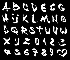 graffiti marker font and number alphabet over black