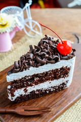 Black Forest, Chocolate cake on wooden table