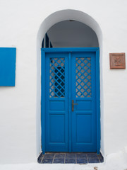 Colorful blue door of traditional house in Astypalea,Greece