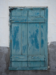 Colorful blue window of traditional house in Astypalea,Greece