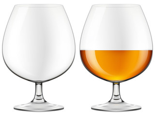 Brandy glass - empty and half full.