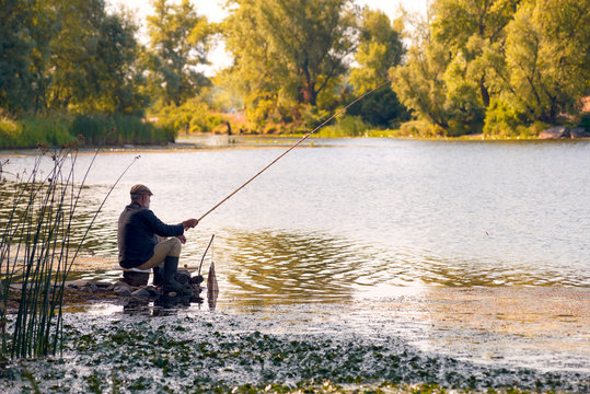 Fishing in the Dnieper River in Kiev, Ukraine
