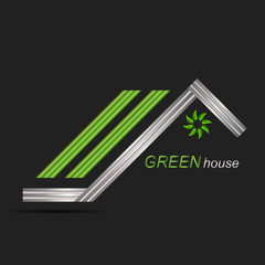 Green roof house logo icon and swoosh graphic element