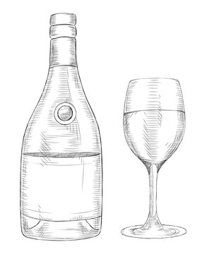 Vector sketch glass and bottle.