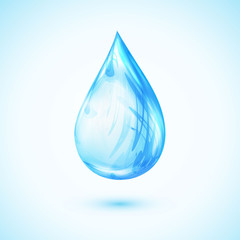 Vector blue shiny water drop.