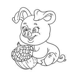 Outline cute cartoon happy pig