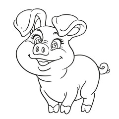 Outlined cute cartoon happy baby pig