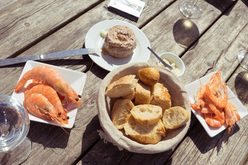 food and dishware on table