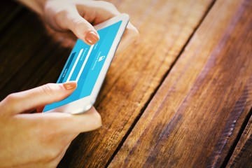 Composite image of woman using smartphone