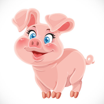 Cute cartoon happy baby pig
