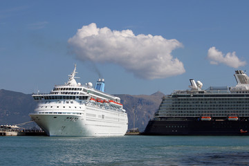 two cruiser ship in port Corfu Greece