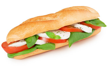 sandwich with caprese salad isolated on white