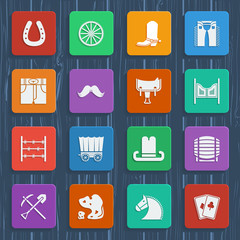 Cowboy pictograms.Vector wild west icons