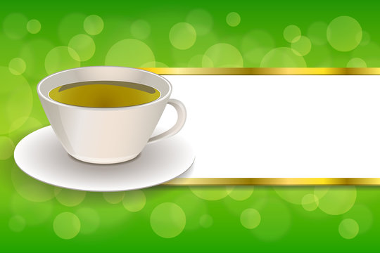 Background abstract drink green tea cup frame gold stripes illustration vector