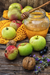 harvest of ripe apples and honey to the Church celebration of the apple feast day