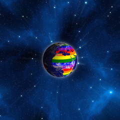 LGBT earth from space. Continents colored in lgbt colors.