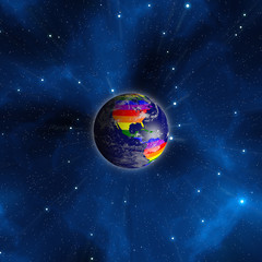 LGBT earth from space. Continents colored in lgbt colors.