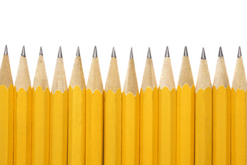 Yellow pencils on a white background